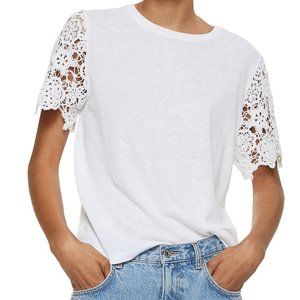 Mango White Crochet-Sleeve T-Shirt